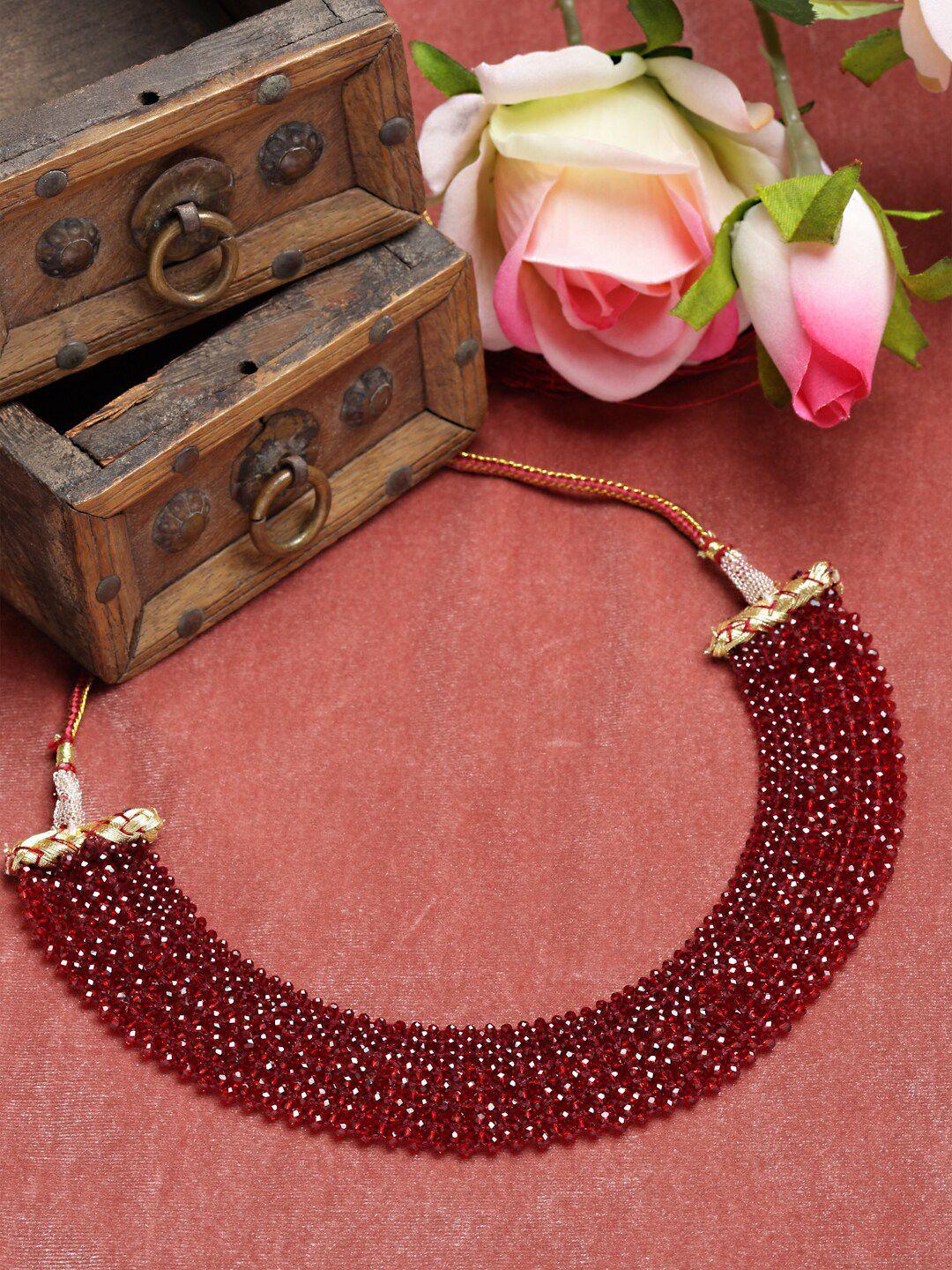 sanjog women maroon & gold-toned beaded choker necklace