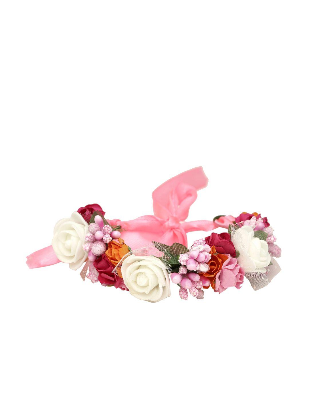 sanjog women pink & white embellished fabric handmade floral rakhi bracelet