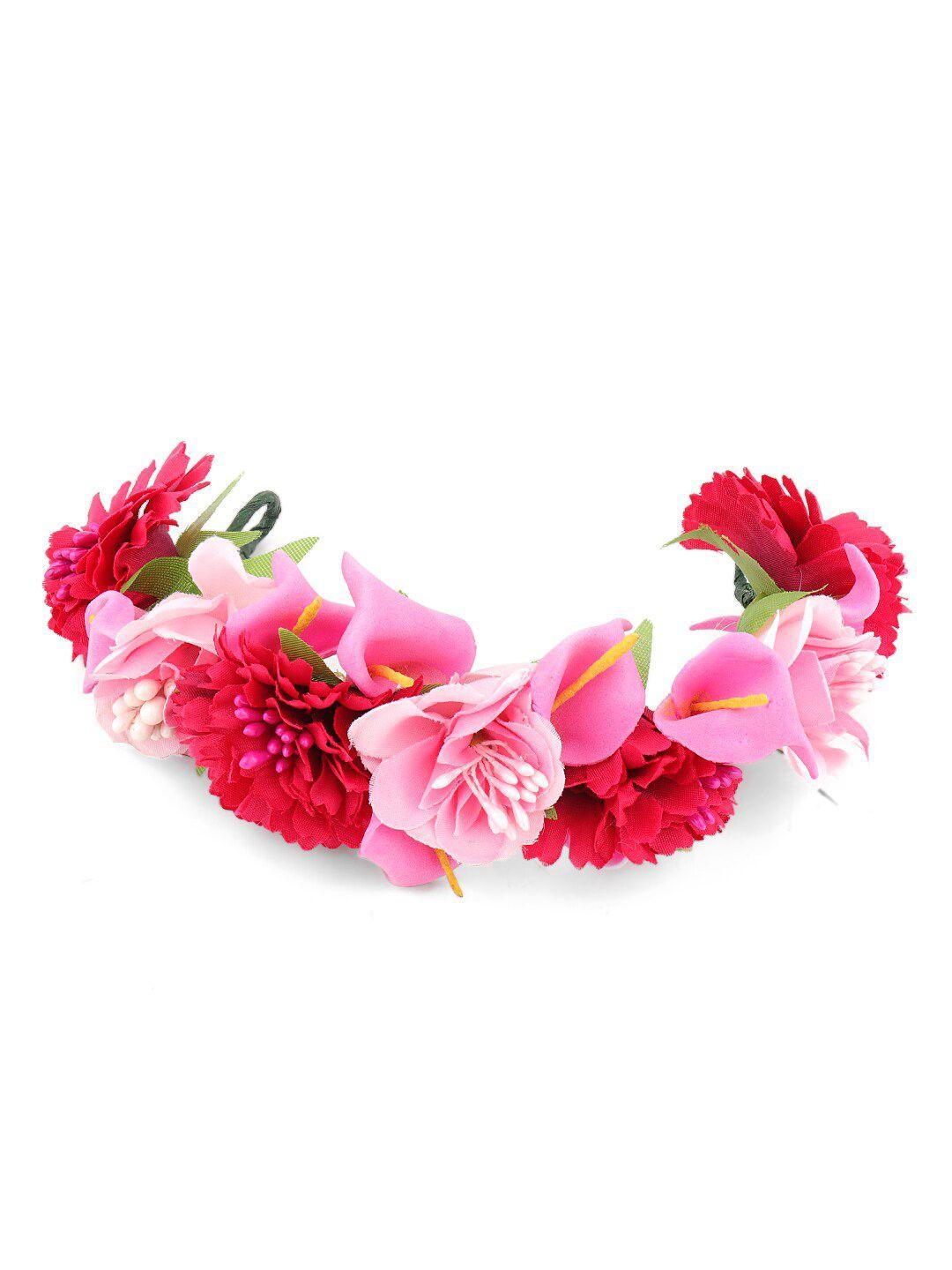 sanjog women pink embellished flower hair accessory juda gajra tiara