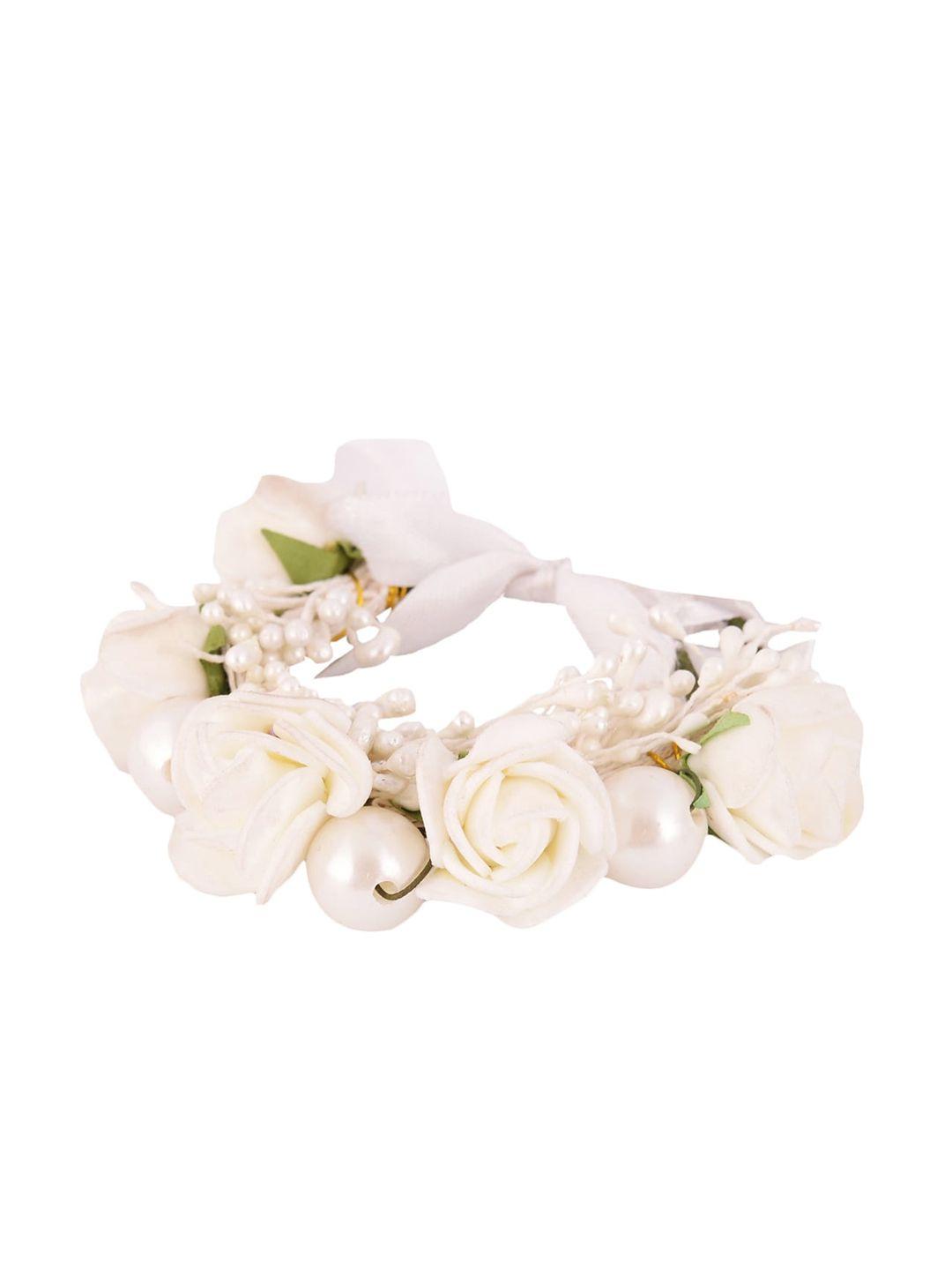 sanjog women white embellished fabric handmade floral rakhi bracelet