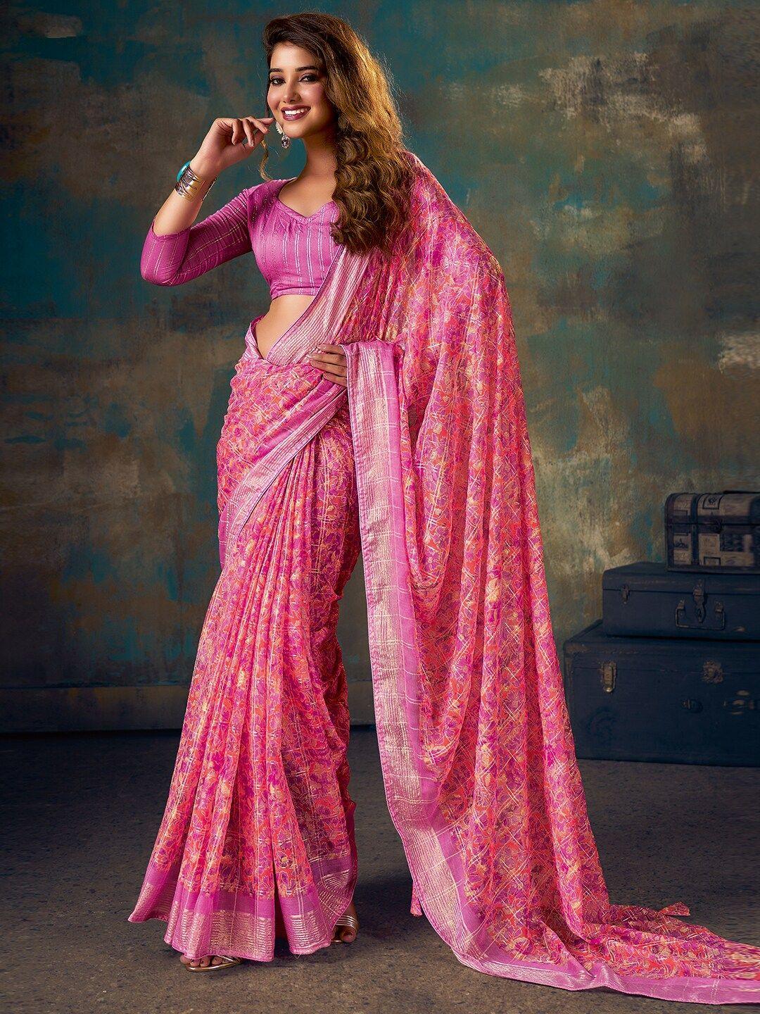 sanskar  floral foil printed zari saree