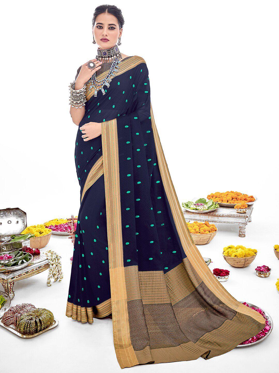 sanskar blue embroidered silk blend designer saree