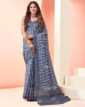 sanskar blue ikat pure cotton zari weaved border saree saree