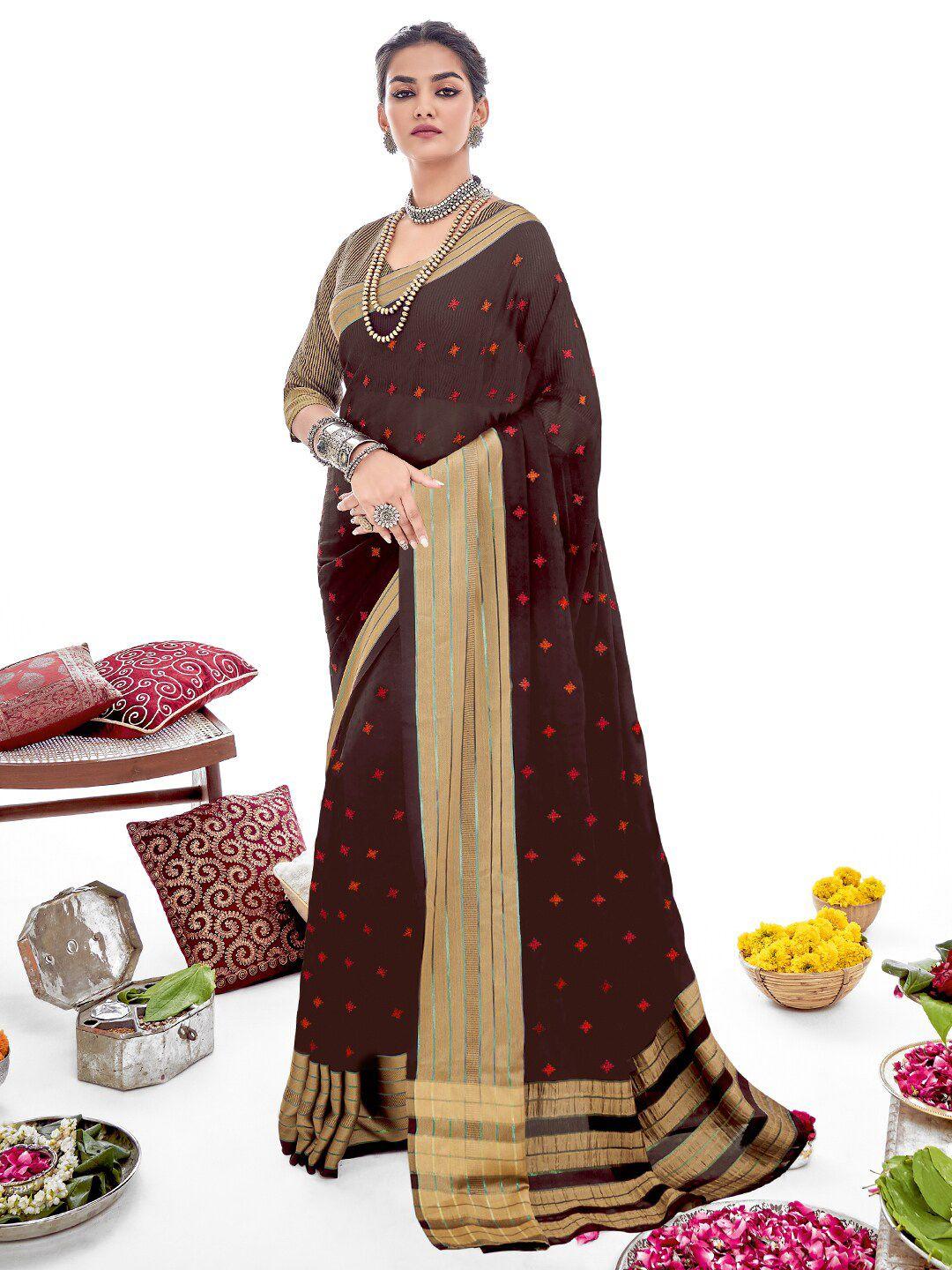 sanskar brown embroidered silk blend designer saree