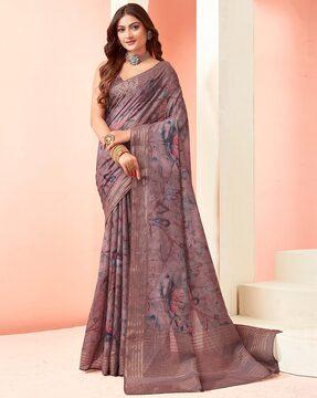 sanskar brown floral pure cotton zari weaved border saree saree