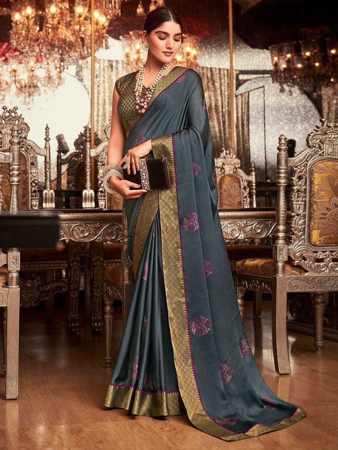 sanskar ethnic motifs foil printed zari saree