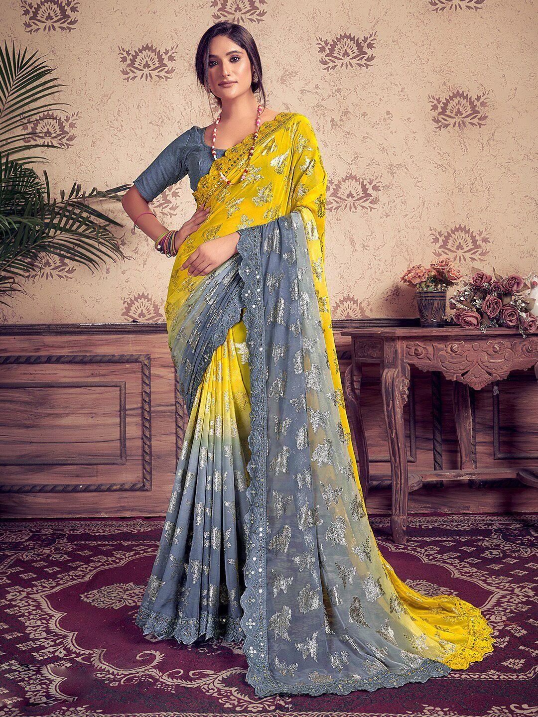 sanskar ethnic motifs printed embroidered sequinned pure georgette saree