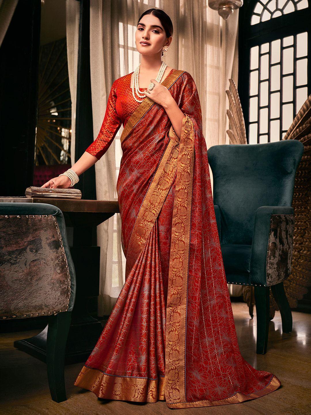 sanskar floral foil printed zari saree