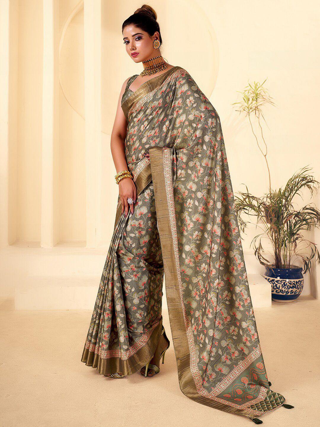 sanskar floral printed art silk digital embellished saree