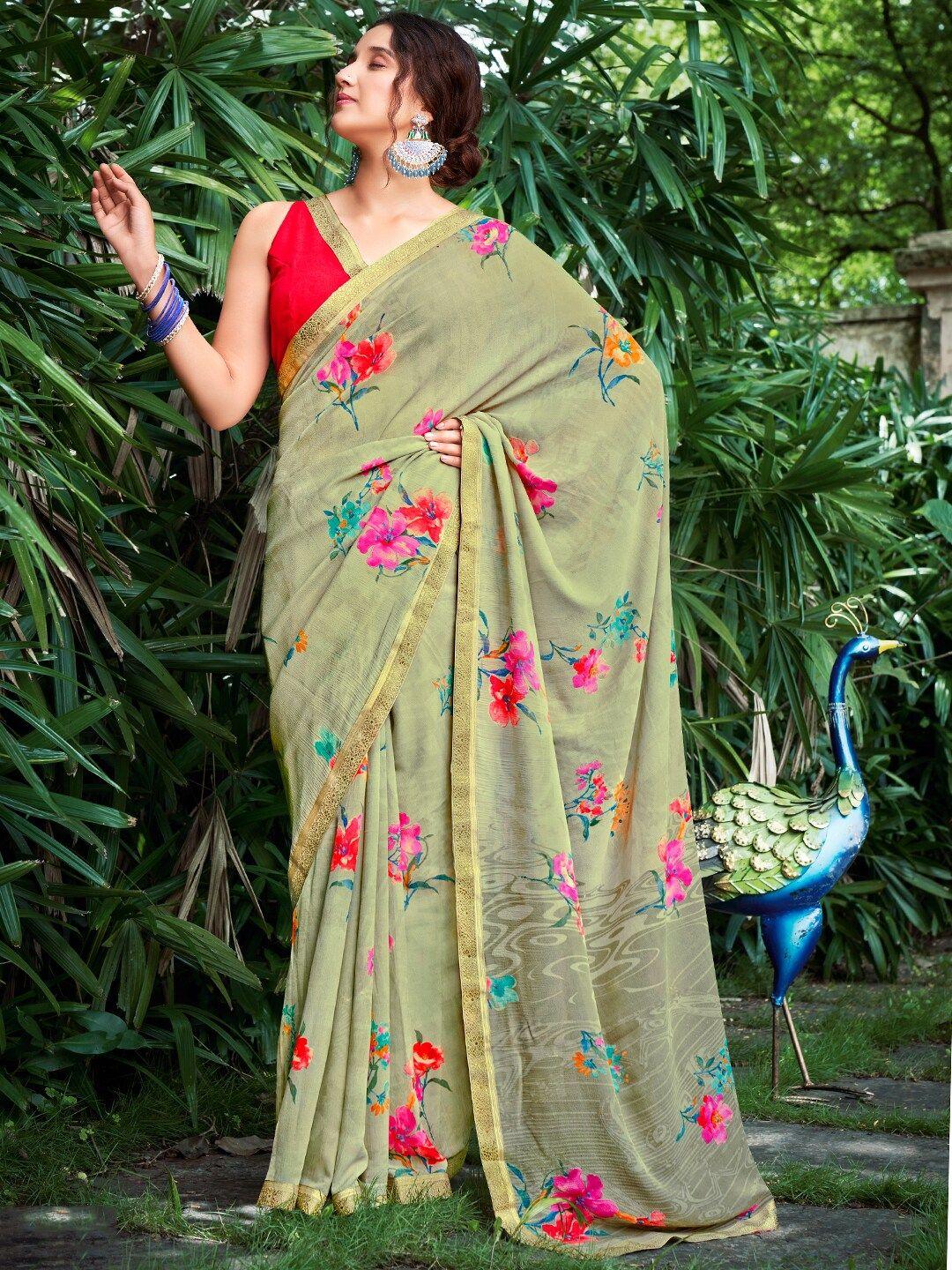 sanskar floral printed zari saree