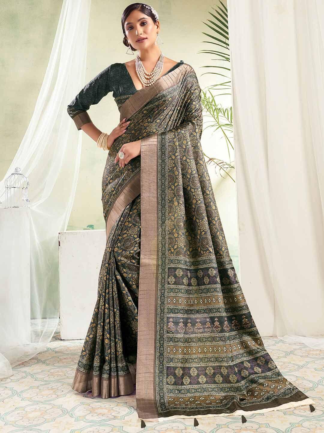 sanskar floral printed zari saree