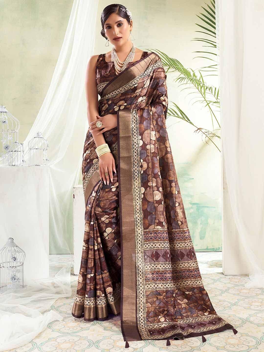 sanskar geometric printed zari saree