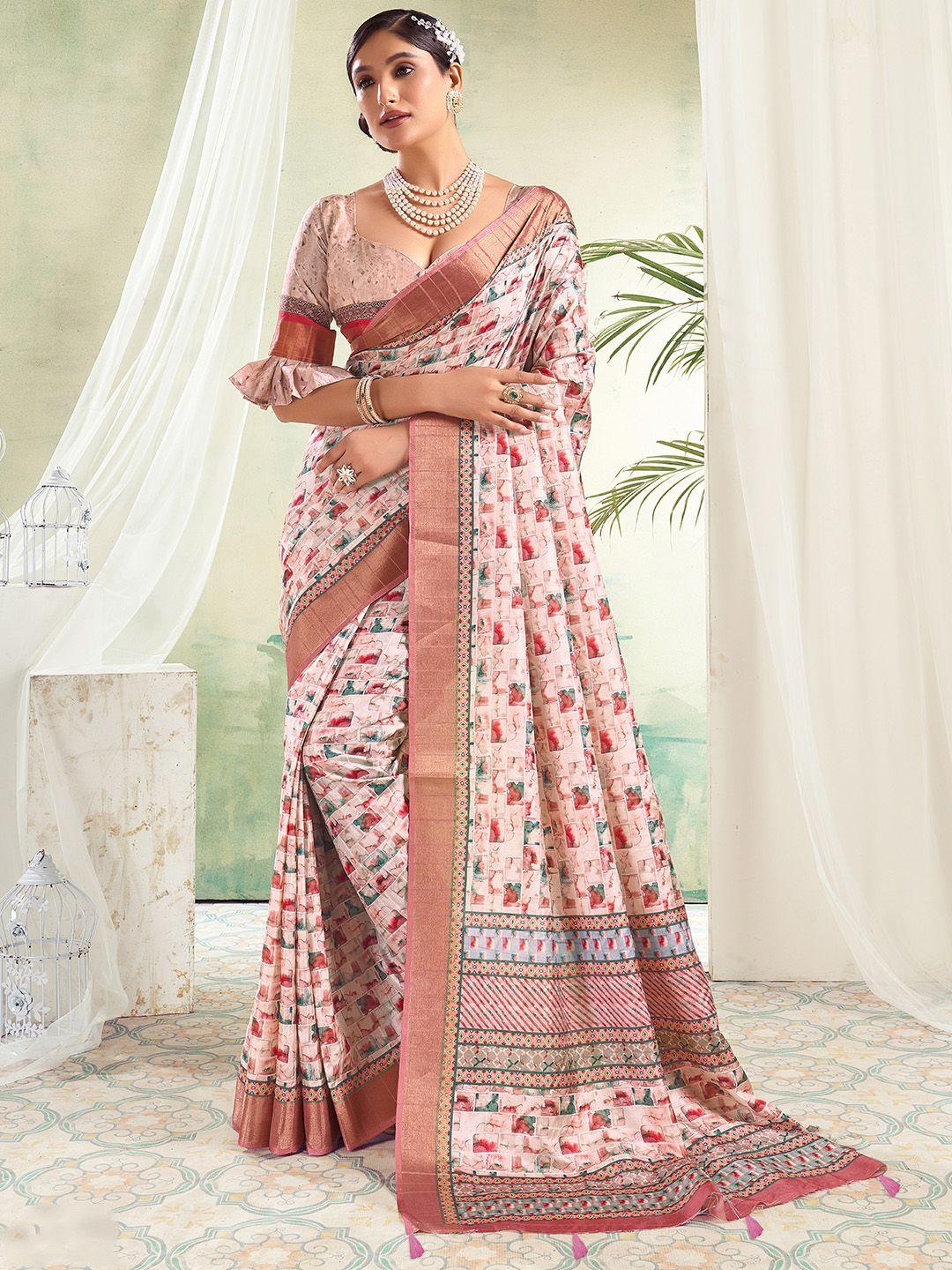 sanskar geometric printed zari saree