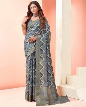 sanskar grey geometric pure cotton zari weaved border saree saree