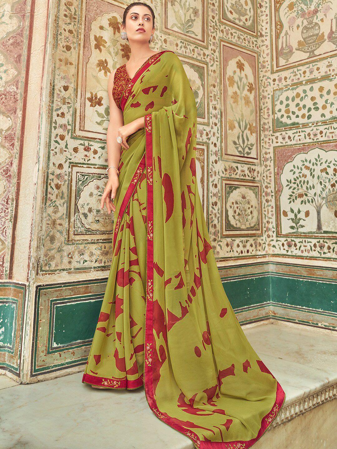 sanskar olive green poly georgette saree