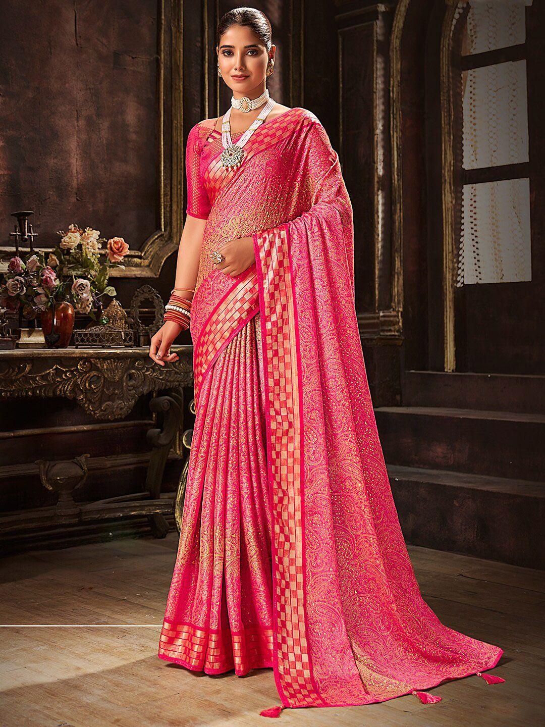 sanskar paisley foil printed pure chiffon saree