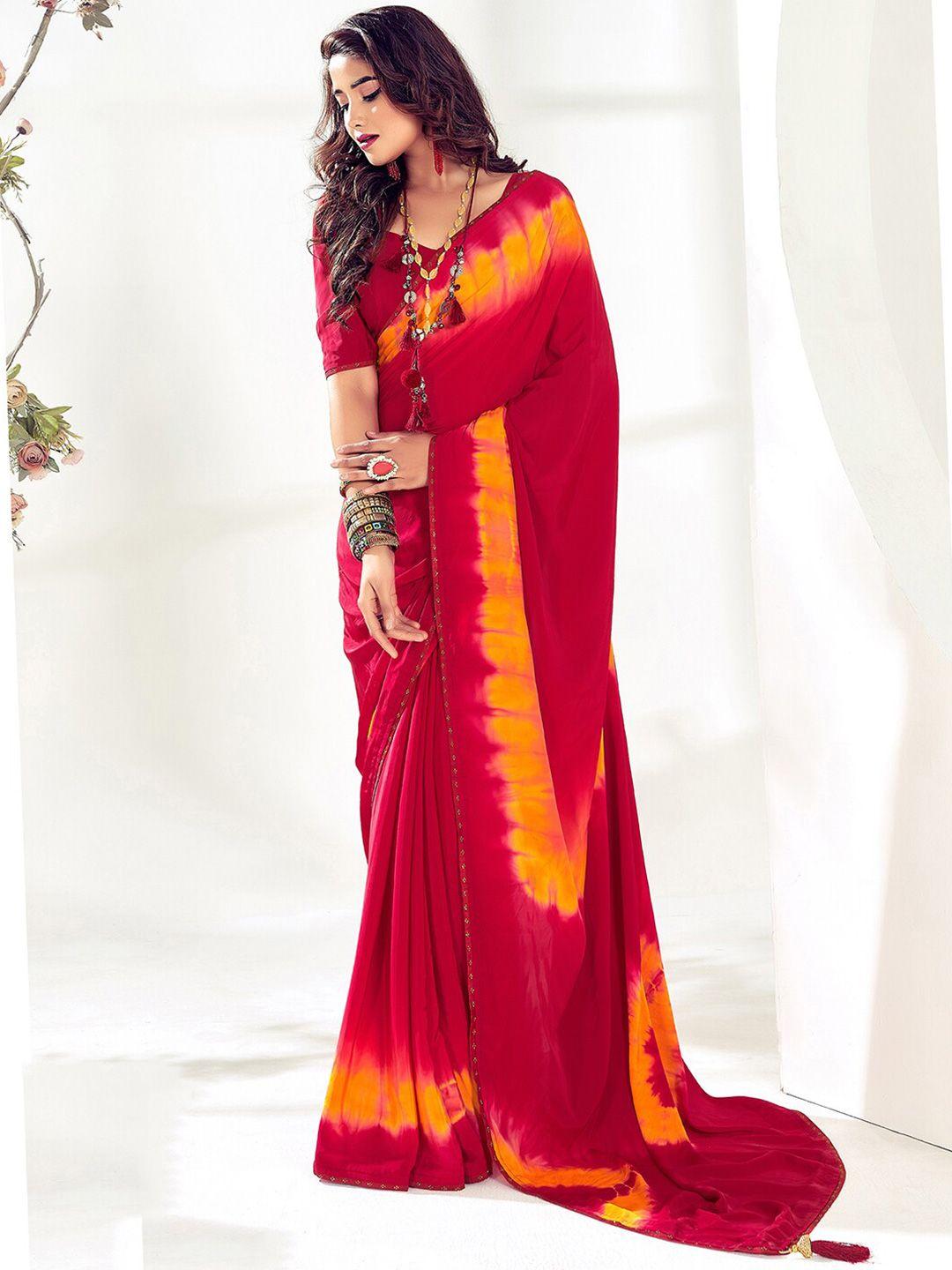 sanskar tie and dye beads and stones pure crepe saree