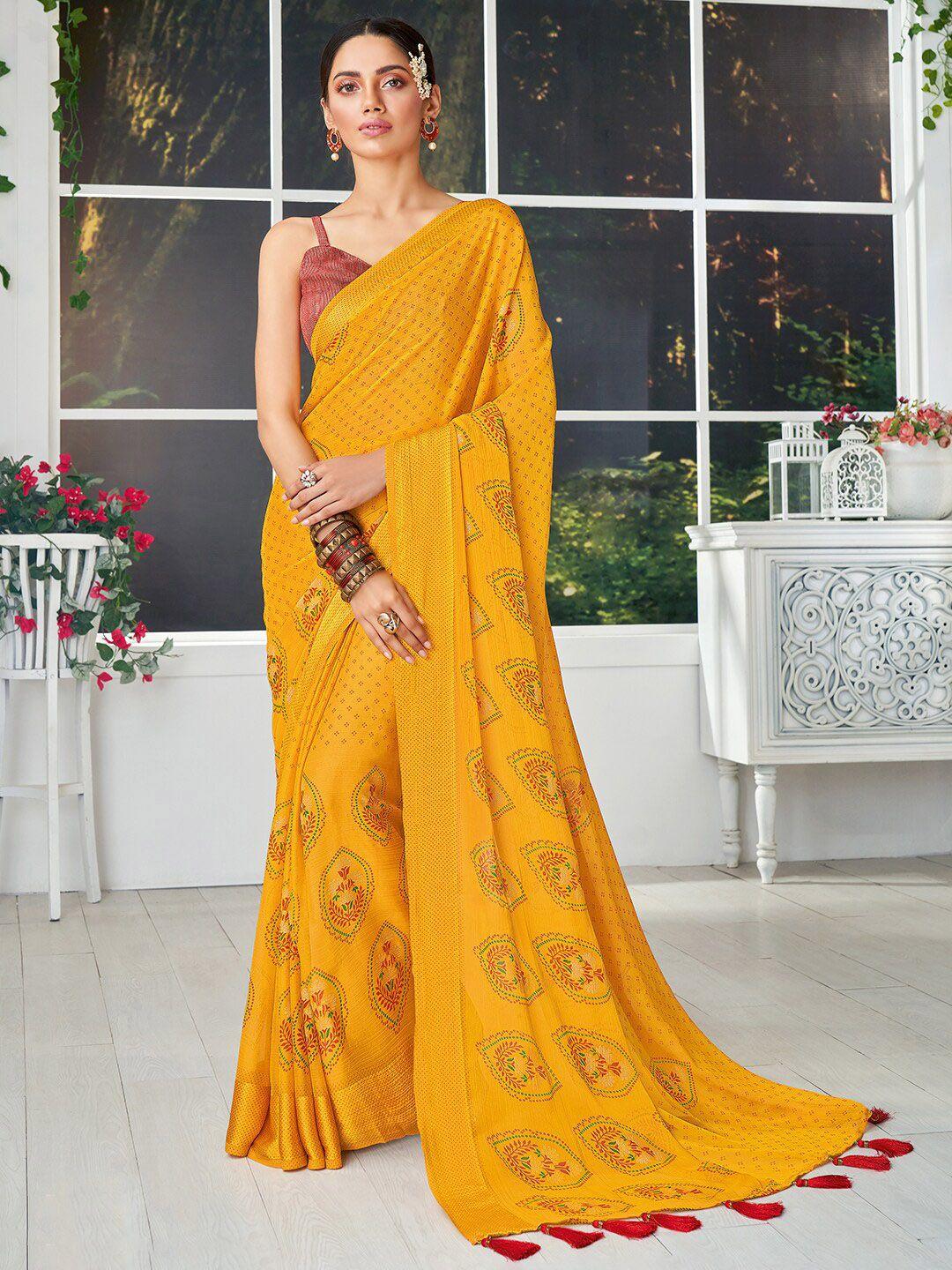 sanskar yellow paisley embroidered pure chiffon designer saree