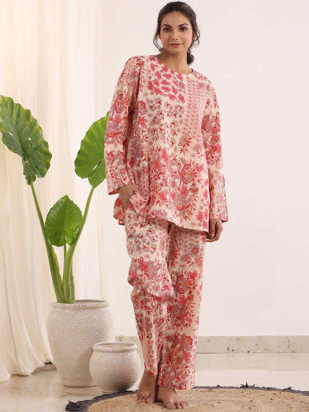 sanskrutihomes floral printed pure cotton night suit