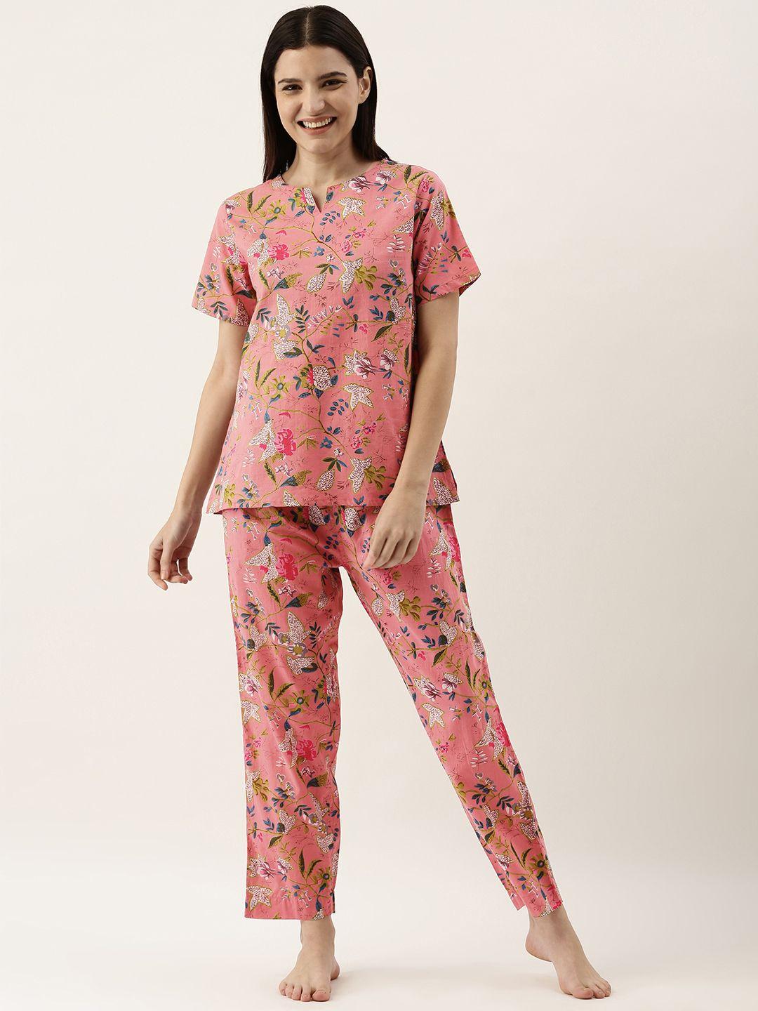sanskrutihomes women rose pure cotton floral print pyjama set