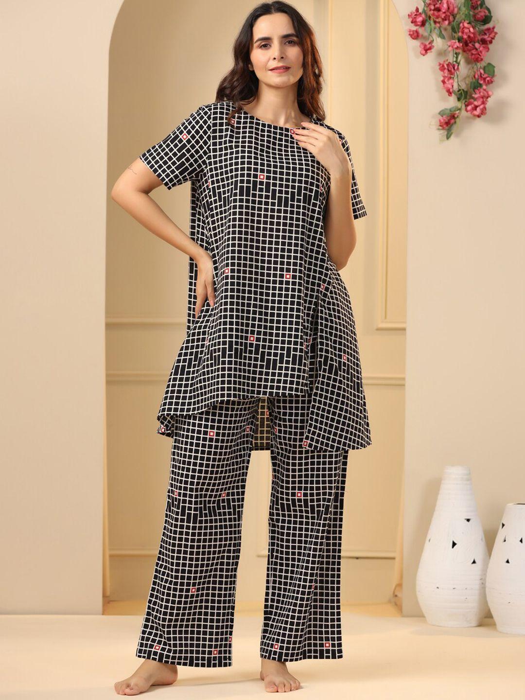 sanskrutihomes checked pure cotton night suit