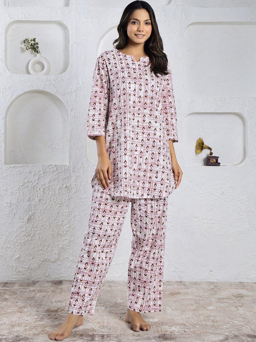 sanskrutihomes ethnic motifs printed pure cotton night suit