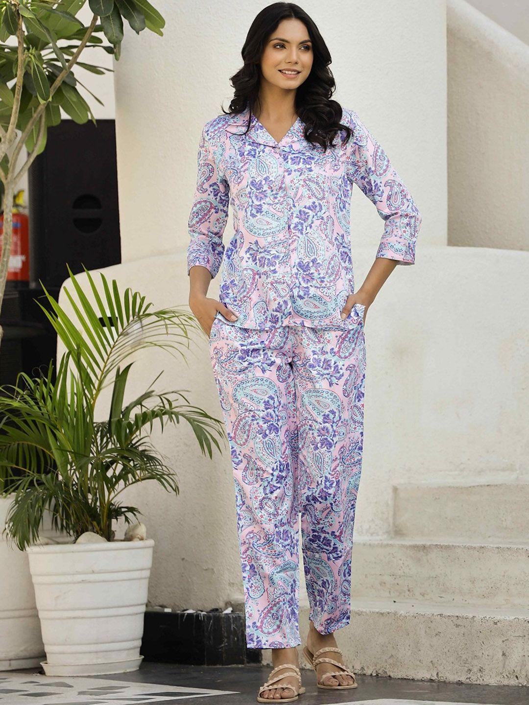 sanskrutihomes ethnic motifs printed pure cotton shirt with trousers