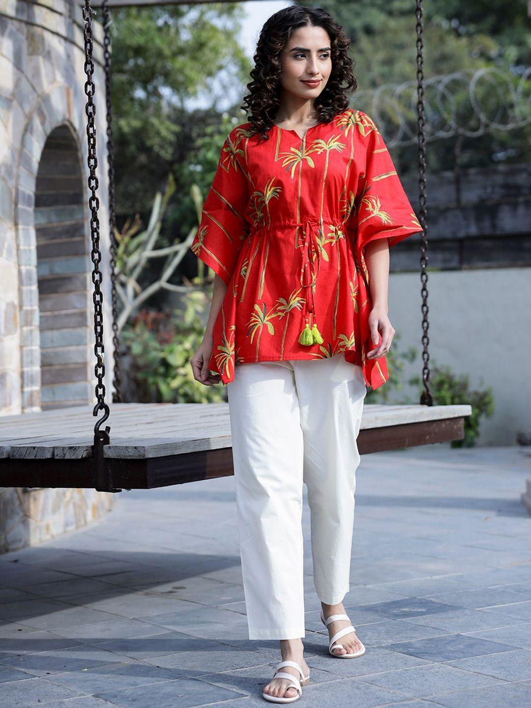 sanskrutihomes floral printed cotton kaftan co-ords set