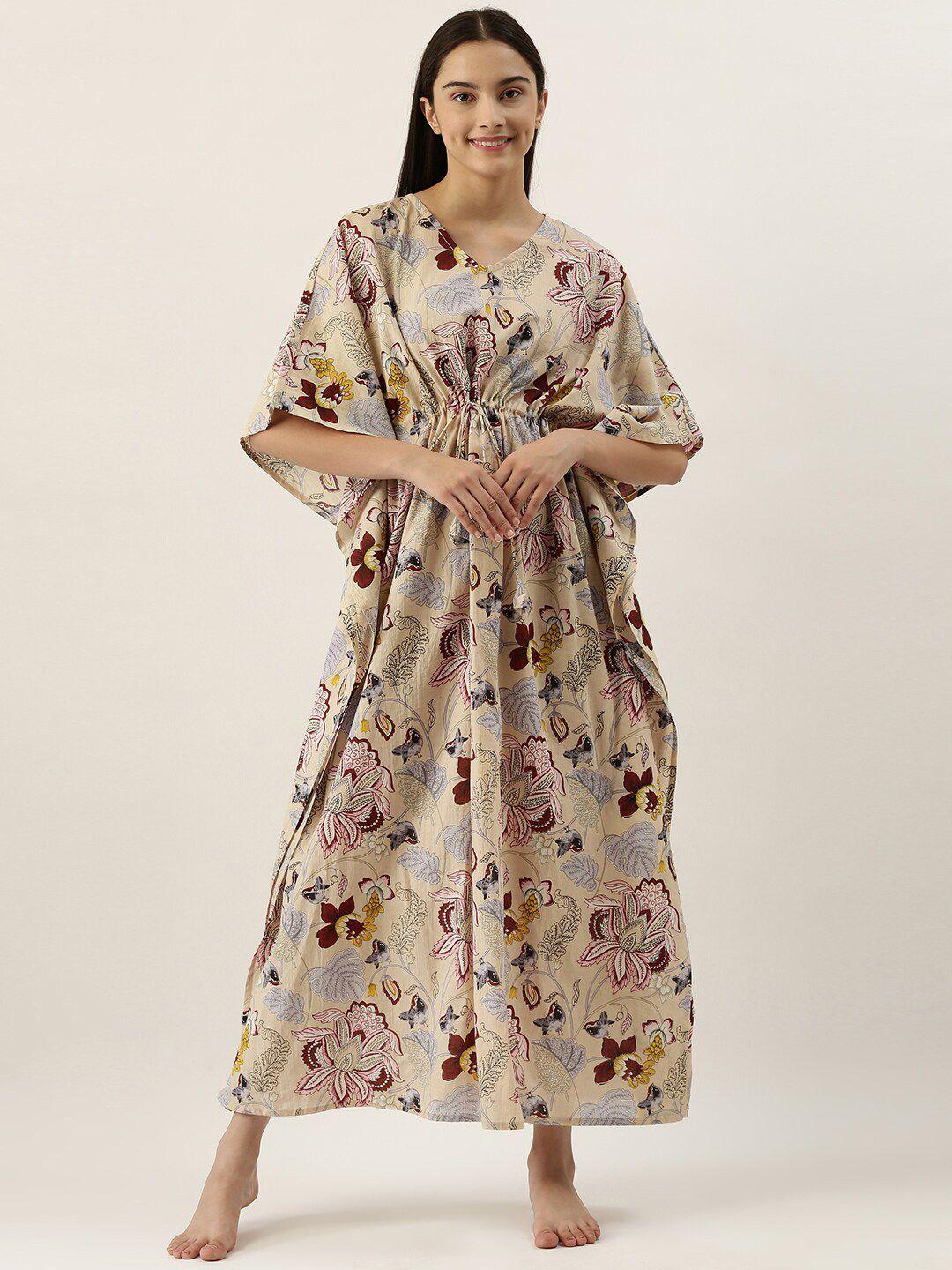 sanskrutihomes floral printed pure cotton maxi kaftan nightdress