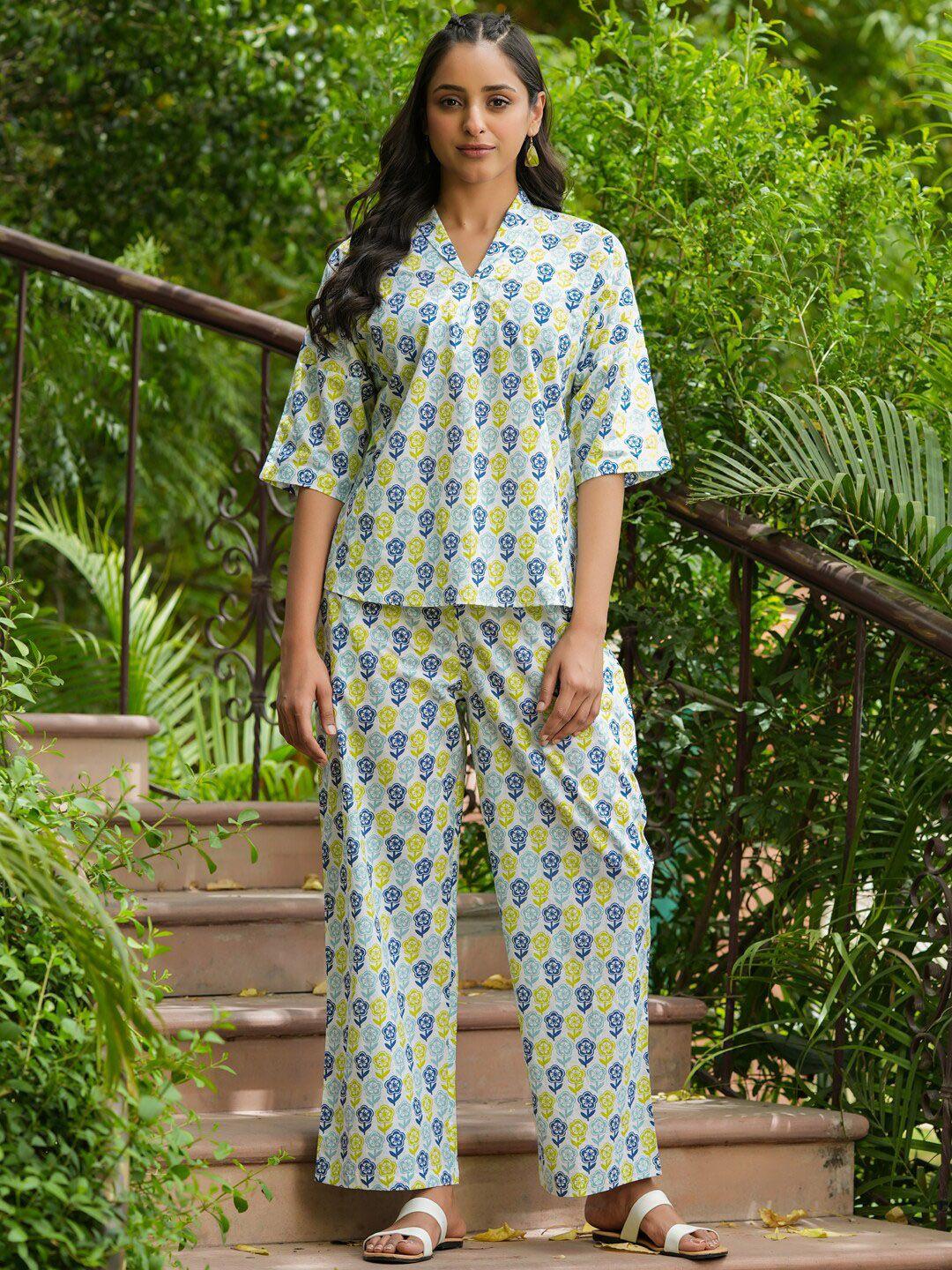 sanskrutihomes floral printed pure cotton night suit