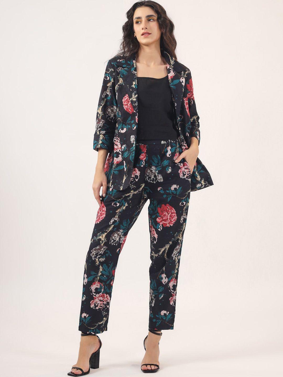 sanskrutihomes floral printed pure cotton top with trousers & jacket