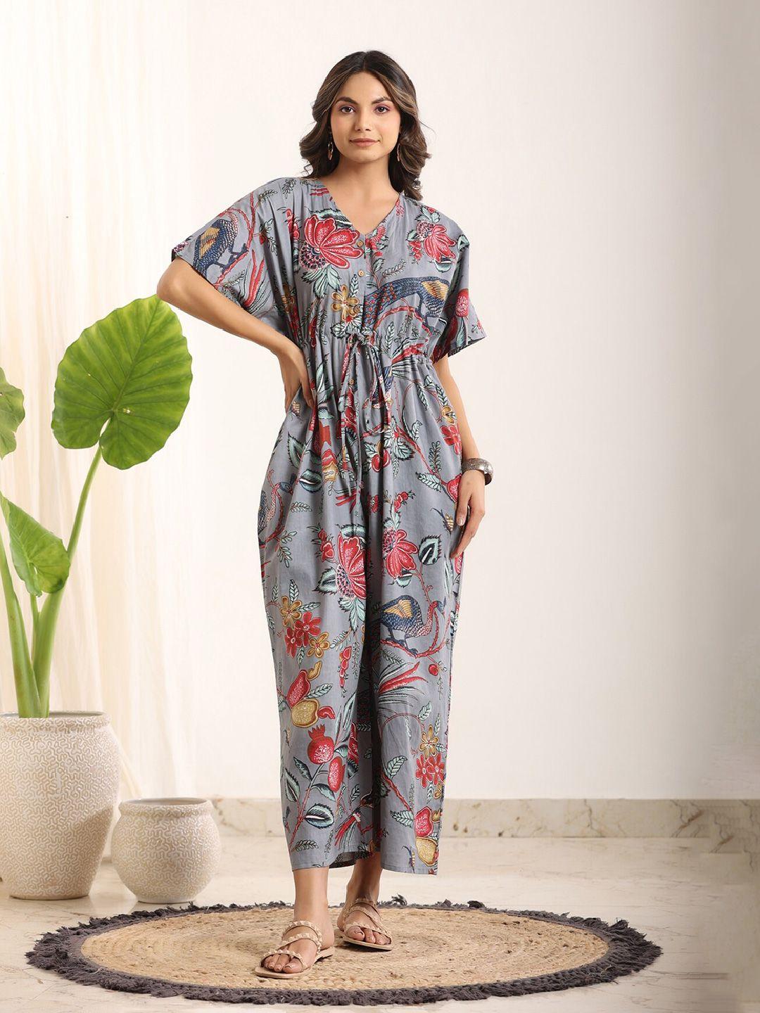 sanskrutihomes floral printed waist tie-ups cotton basic jumpsuit