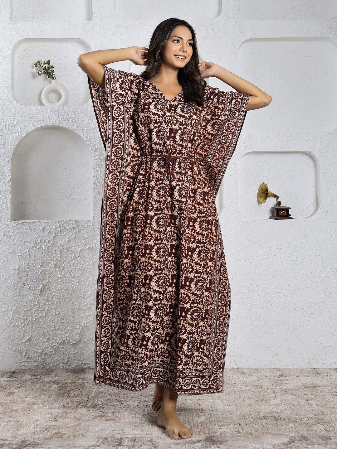 sanskrutihomes maroon printed maxi nightdress