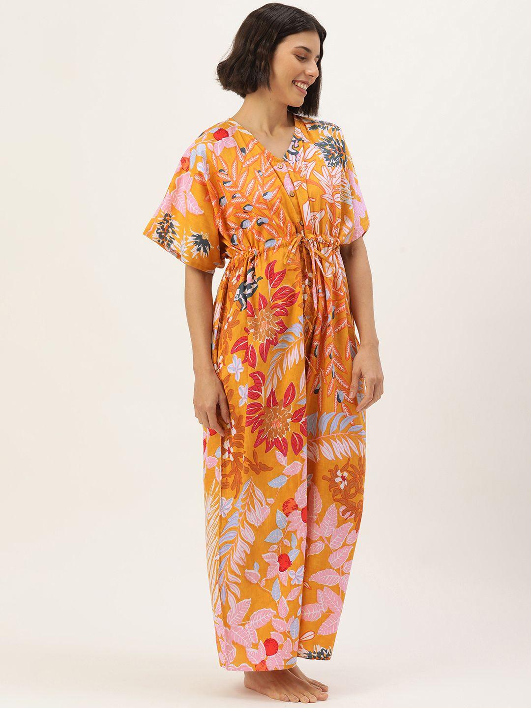 sanskrutihomes mustard printed cotton nightdress