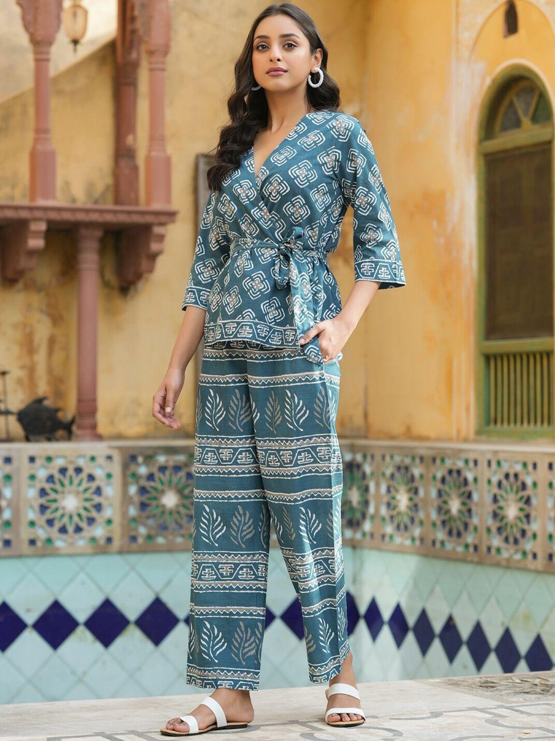 sanskrutihomes printed pure cotton top & palazzos co-ords set