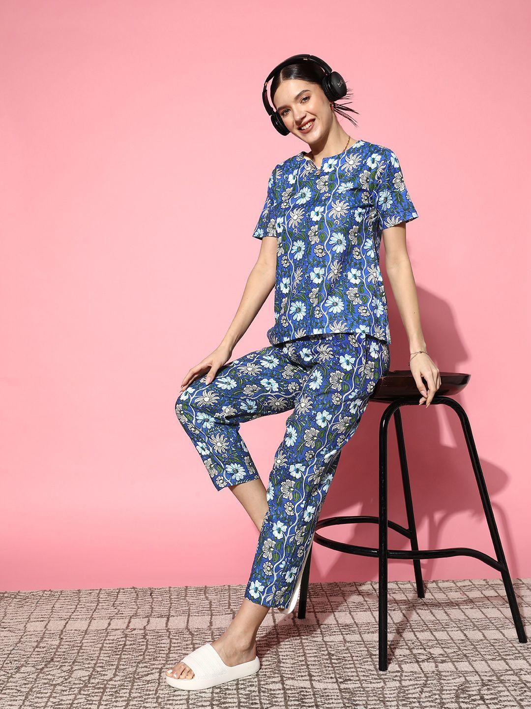 sanskrutihomes printed pure cotton top with trousers