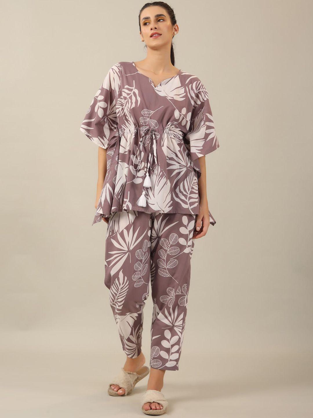 sanskrutihomes printed v-neck pure cotton kaftan top with pyjama