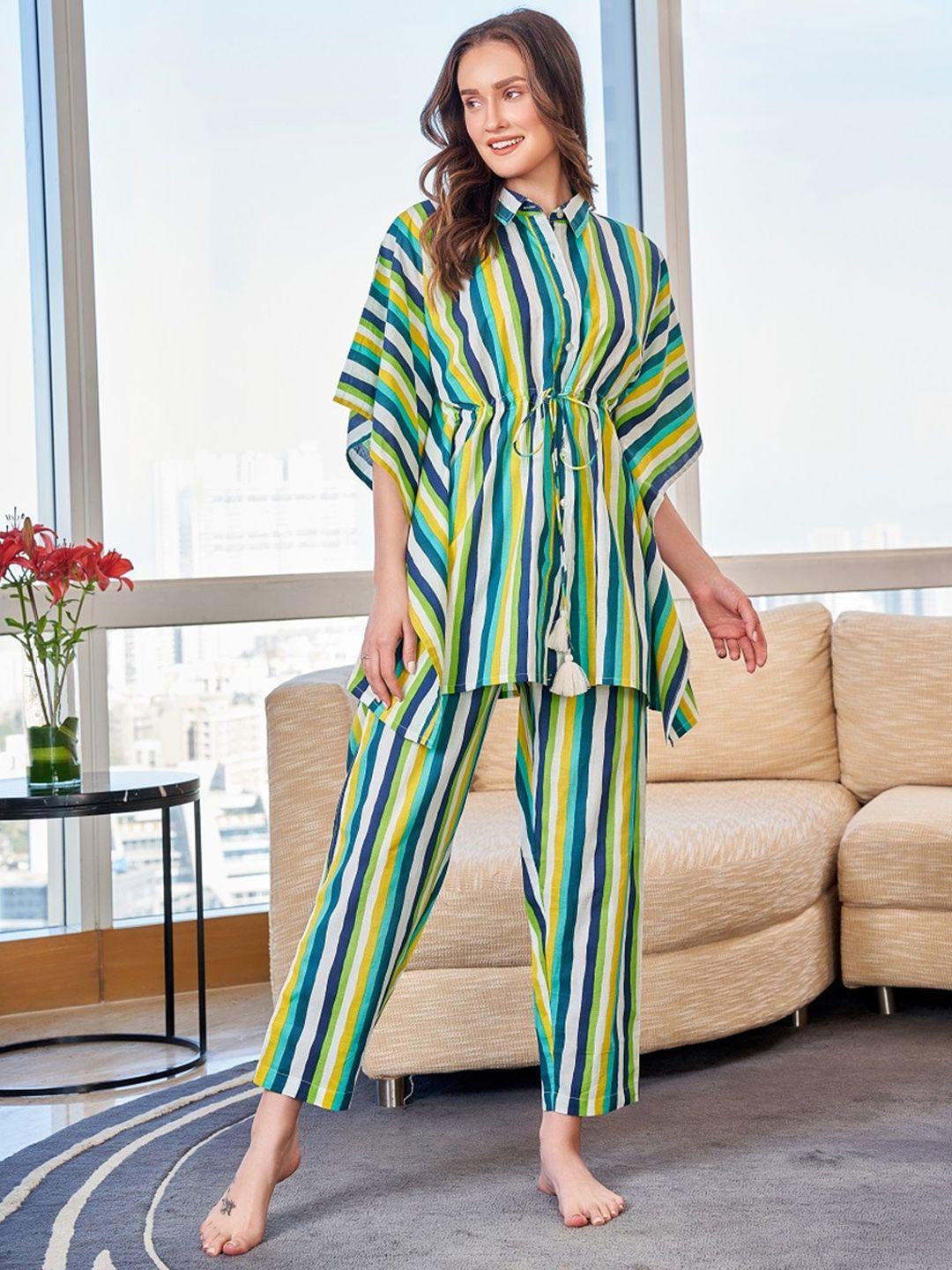 sanskrutihomes striped pure cotton kaftan night suit