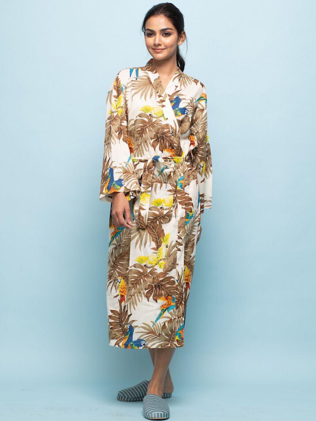 sanskrutihomes women floral printed cotton cover-up robe with a belt