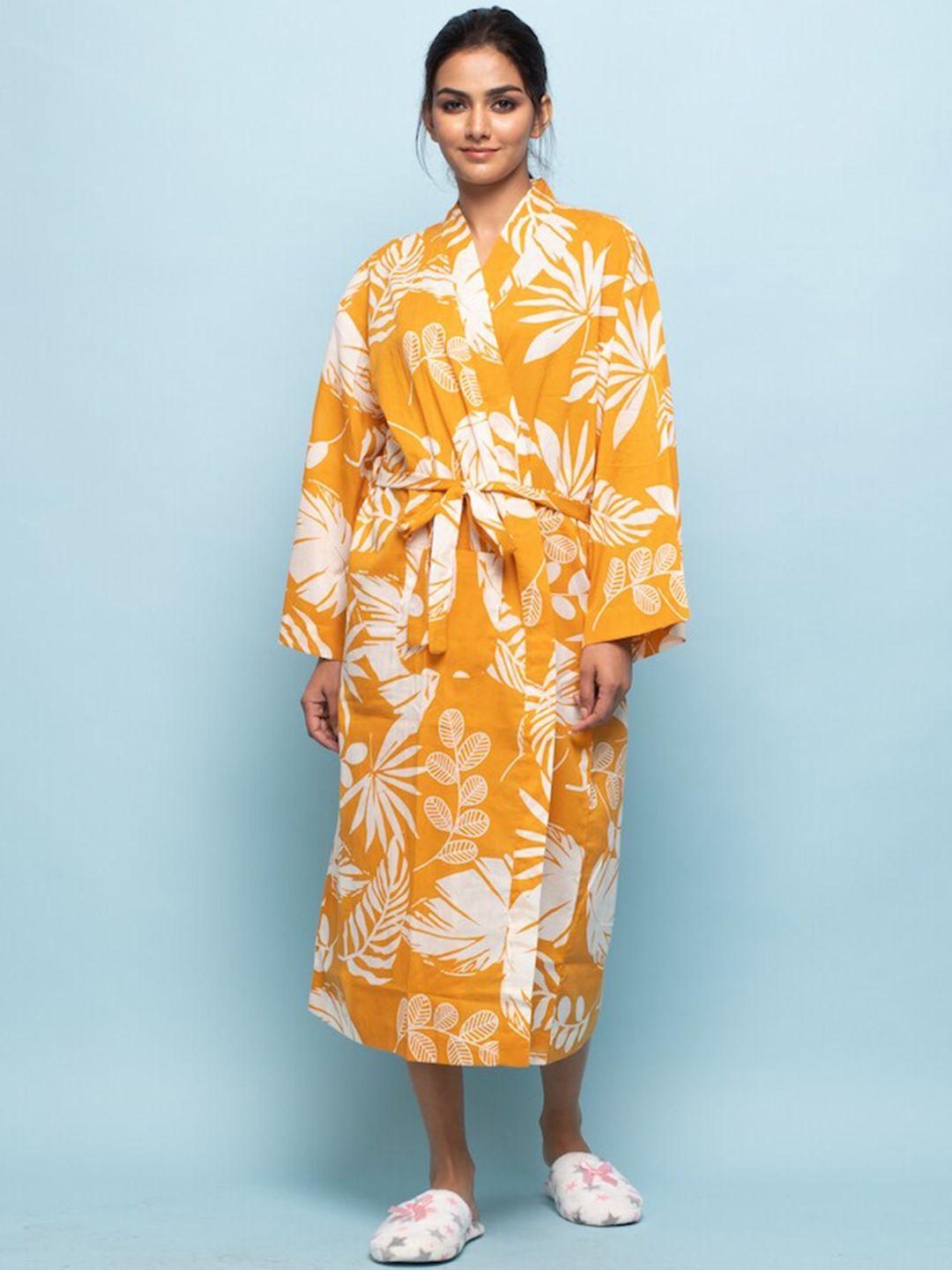 sanskrutihomes women floral printed midi cotton cover-up robe