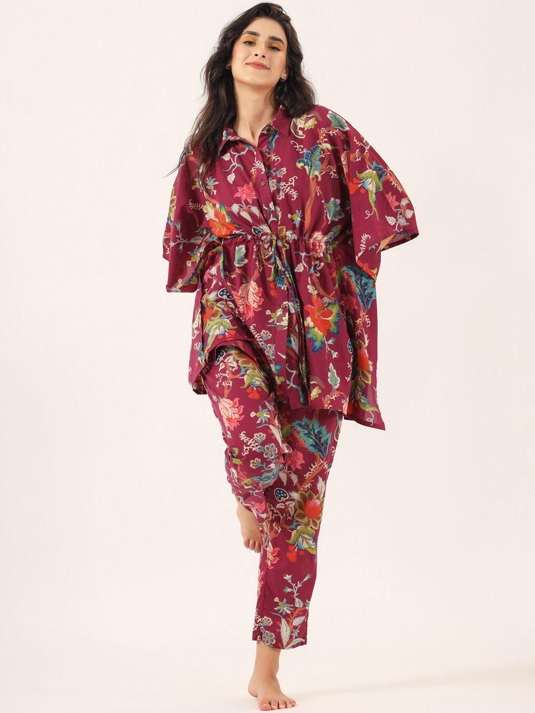 sanskrutihomes women magenta & green printed night suit