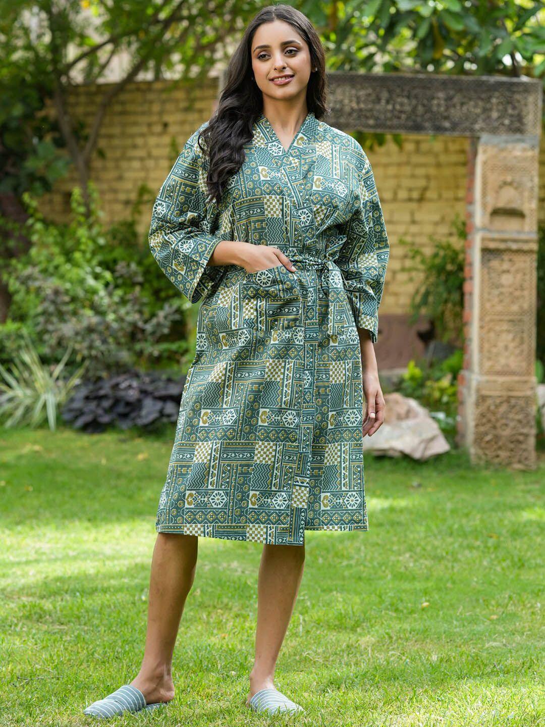 sanskrutihomes women printed knee-length cotton robe