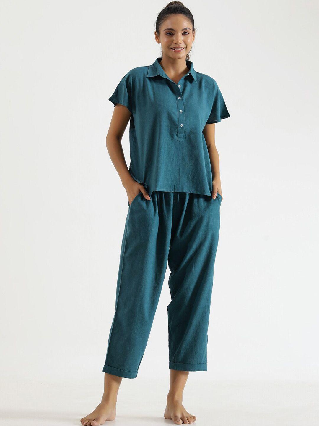 sanskrutihomes women teal night suit