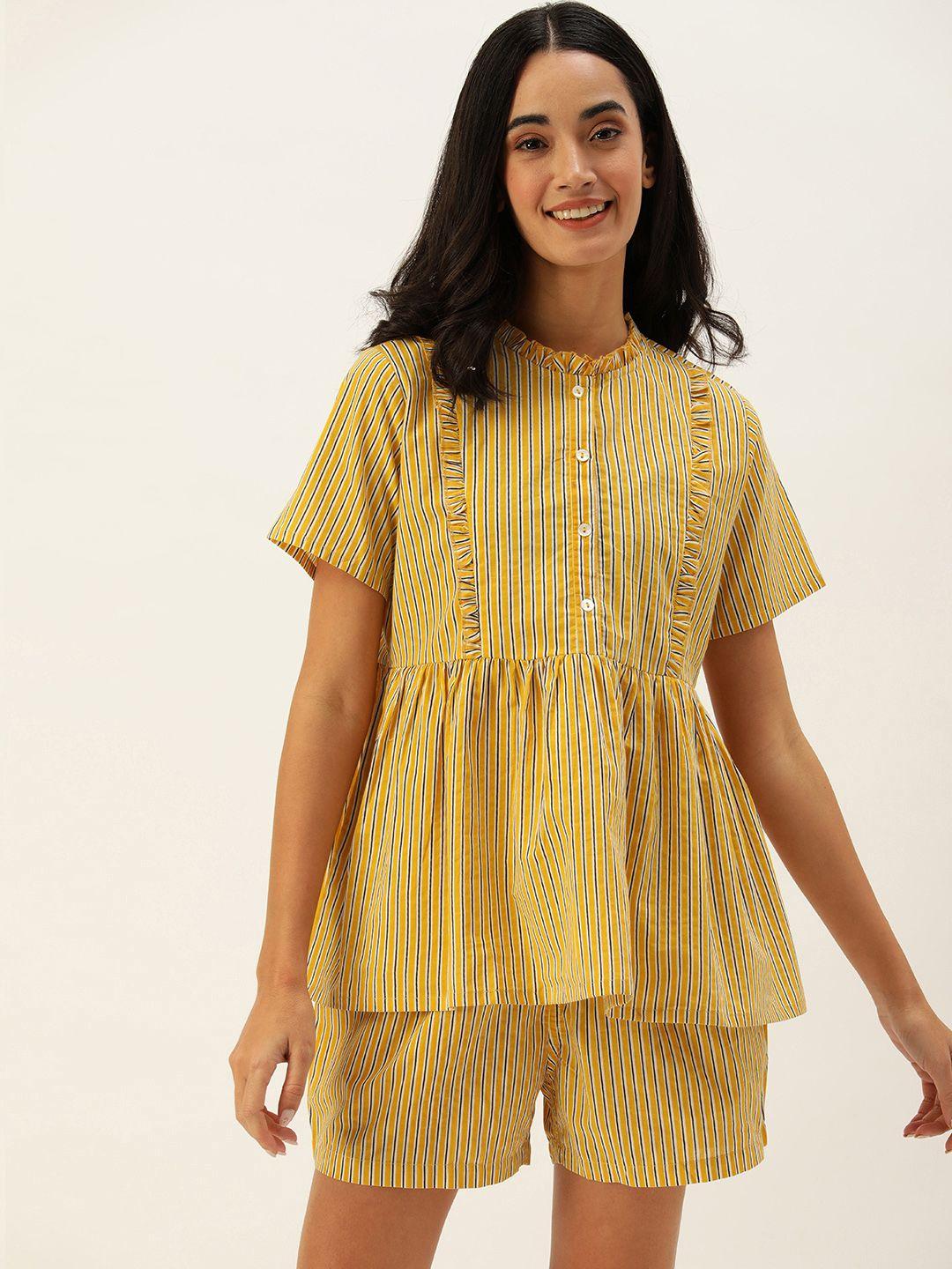 sanskrutihomes women yellow & blue striped night suit