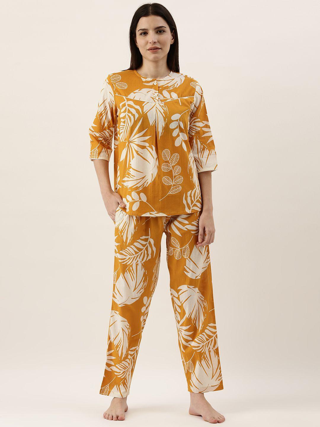 sanskrutihomes women yellow & white printed night suit