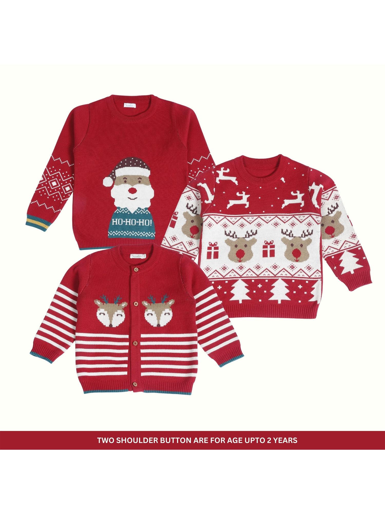 santa jaunty or joyful reindeer 3 sweaters (set of 3)
