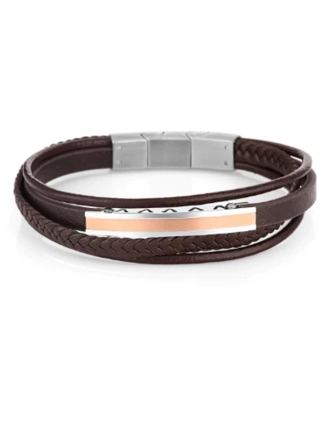 santa barbara polo & racquet club leather silver-plated multistrand bracelet