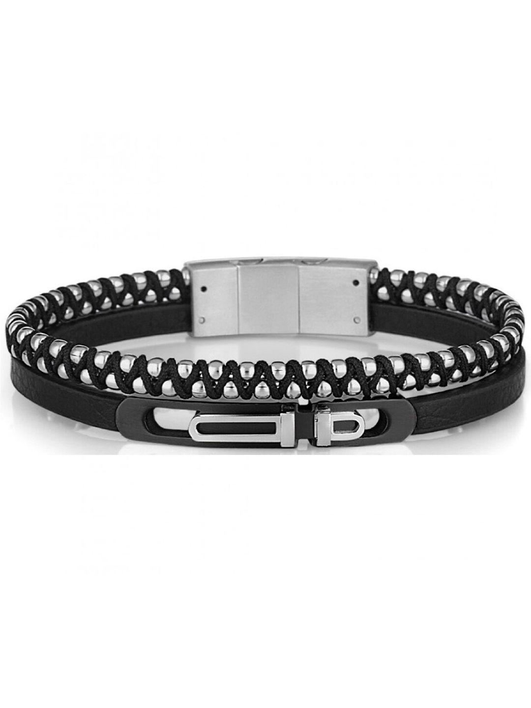 santa barbara polo & racquet club leather silver-plated multistrand bracelet