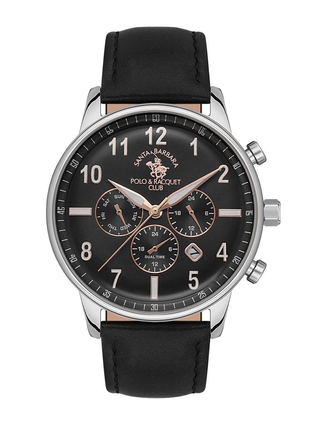 santa barbara polo & racquet club men black dial & black analogue watch sb 1 10439-2