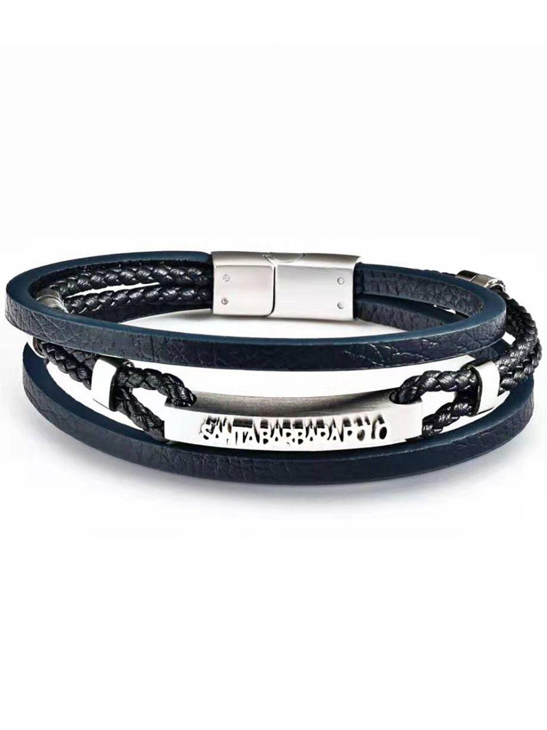 santa barbara polo & racquet club men leather silver-plated multistrand bracelet